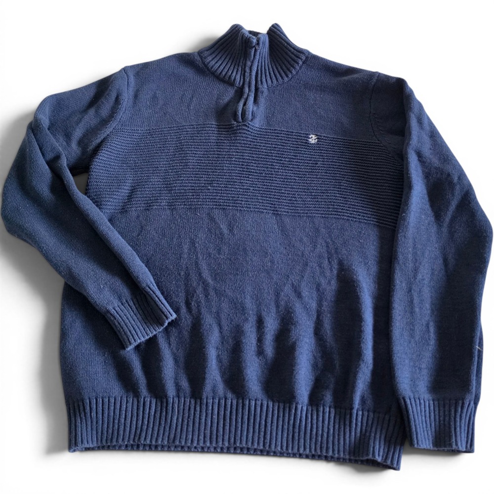 IZOD Ribbed Knit 100% Cotton Quarter Zip Sweater Boys L 10/12 Navy, 2017